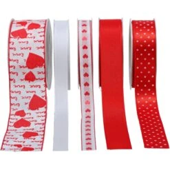 Präsent Geschenkband Herzen, Rot/weiß, Stoffband, 15-40mm X 3m, Matt, Set Mit 5 Motiven -Novus Leitz Verkaufe 00b90508eda88c0456f933be85d3d2c690e0fd00 geschenkband praesent herzen rotweiss
