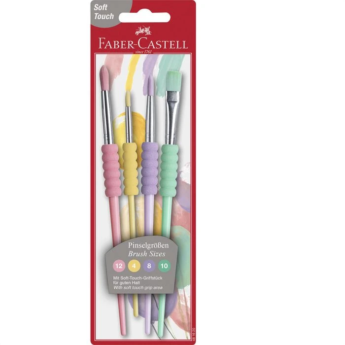 Faber-Castell Pinsel 481620, Soft-Touch Pinselset, Mit 3 Haar- Und 1 Borstenpinseln, 4 Stück 1 Faber-Castell Pinsel 481620, Soft-Touch Pinselset, Mit 3 Haar- Und 1 Borstenpinseln, 4 Stück