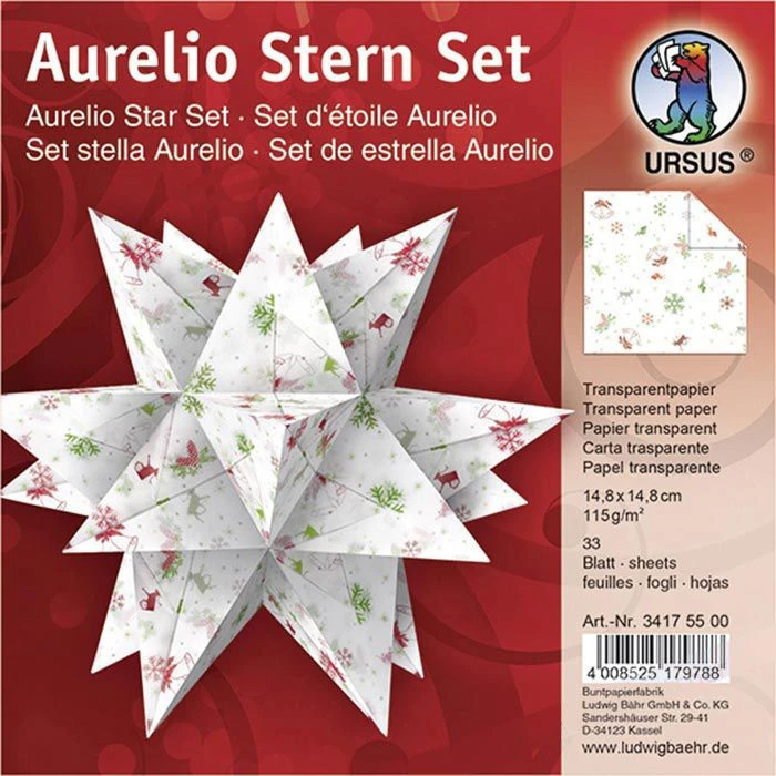 Ursus Faltblätter 34175500 Aurelio Stern Set, Classic Christmas 14,8 X 14,8cm, 115g/qm, 33 Blatt 1 Ursus Faltblätter 34175500 Aurelio Stern Set, Classic Christmas 14,8 X 14,8cm, 115g/qm, 33 Blatt