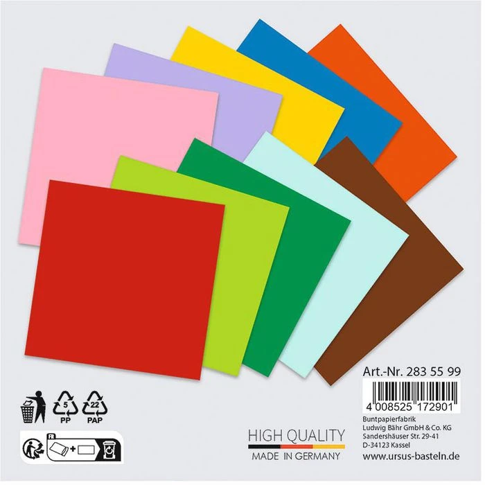 Ursus Faltblätter 2835599, Aus Plakatpapier, 15 X 15cm, 65g/m², 10 Farben Sortiert, 100 Blatt 2 Ursus Faltblätter 2835599, Aus Plakatpapier, 15 X 15cm, 65g/m², 10 Farben Sortiert, 100 Blatt – Bild 2