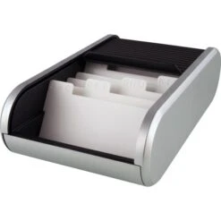 Helit Visitenkartenbox H6220499 The Personal, Silber-schwarz, Für 300 Karten, Kunststoff