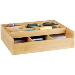 Relaxdays Tisch-Organizer 10024601, Bambus, Holz, 9 Fächer Und 1 Schublade, Braun