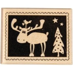 Rayher Motivstempel 29216000, 4 X 5 Cm, Briefmarkenmotiv Weihnachtspost Elch