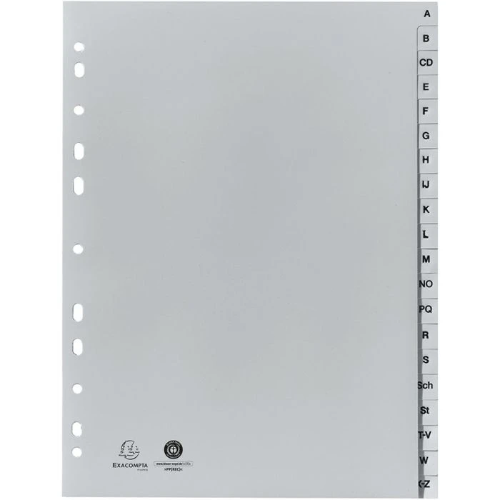 Exacompta Register 1720B, A4, A-Z, Recycling-Kunststoff, 20-teilig, Grau 1 Exacompta Register 1720B, A4, A-Z, Recycling-Kunststoff, 20-teilig, Grau