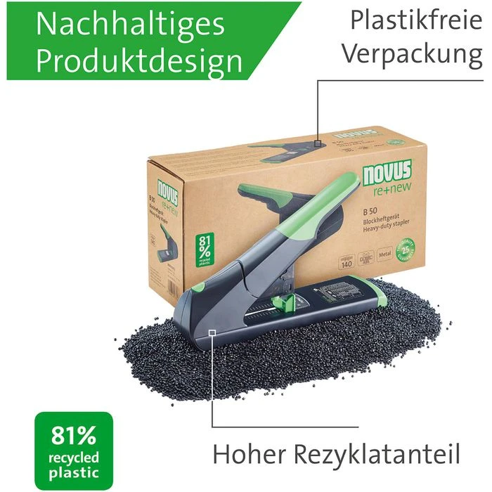Novus Heftgerät B 50, Re+new, Blockhefter, Heftleistung 140 Blatt, Schwarz 2 Novus Heftgerät B 50, Re+new, Blockhefter, Heftleistung 140 Blatt, Schwarz – Bild 2
