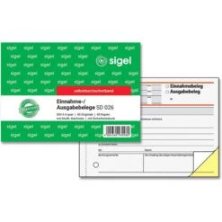 Sigel Einnahme-/Ausgabebeleg SD026, A6 Quer, Weiß/gelb, Selbstdurchschreibend, 2 X 40 Blatt
