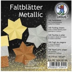 Ursus Faltblätter 3246899, Metallic, 10 X 10cm, 130g/m², 3 Farben Sortiert, 100 Blatt