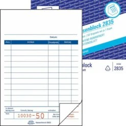 Avery Zweckform 2835 Kassenblock 100 X 160mm